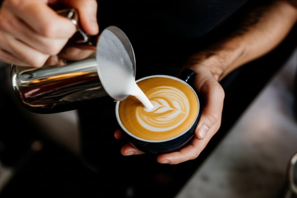 Barista crafting latte art